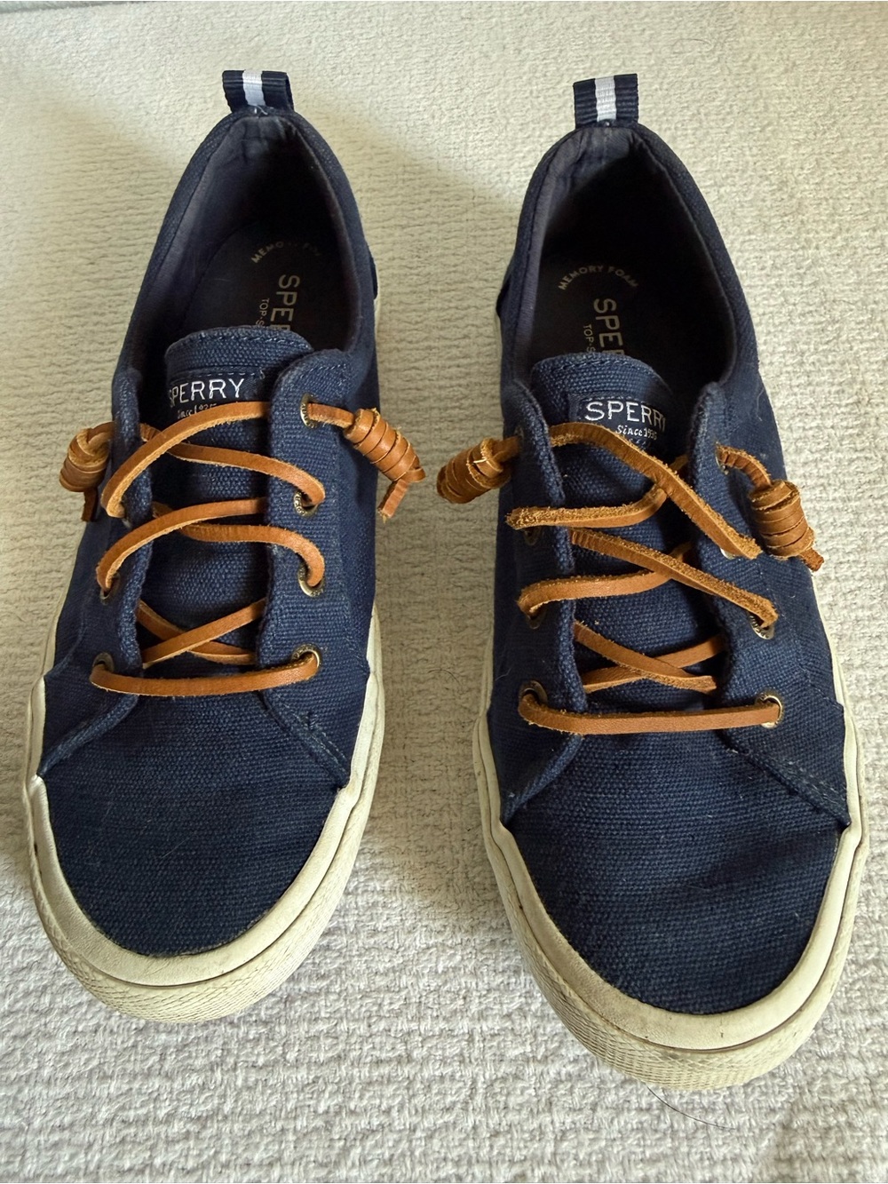 Sperry Navy Canvas Boat Shoes with Brown Laces